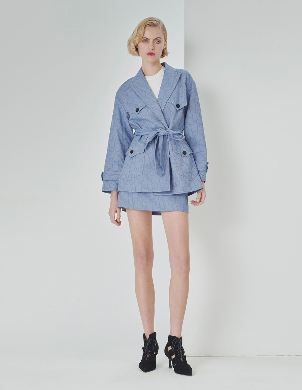 MARYLING Loose-Fit Light Blue With Belt Denim Coat