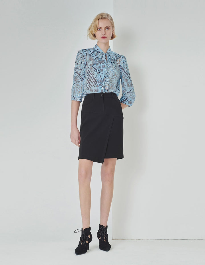 MARYLING V Neck Ruffle Tie 3/4 Sleeve Shirt