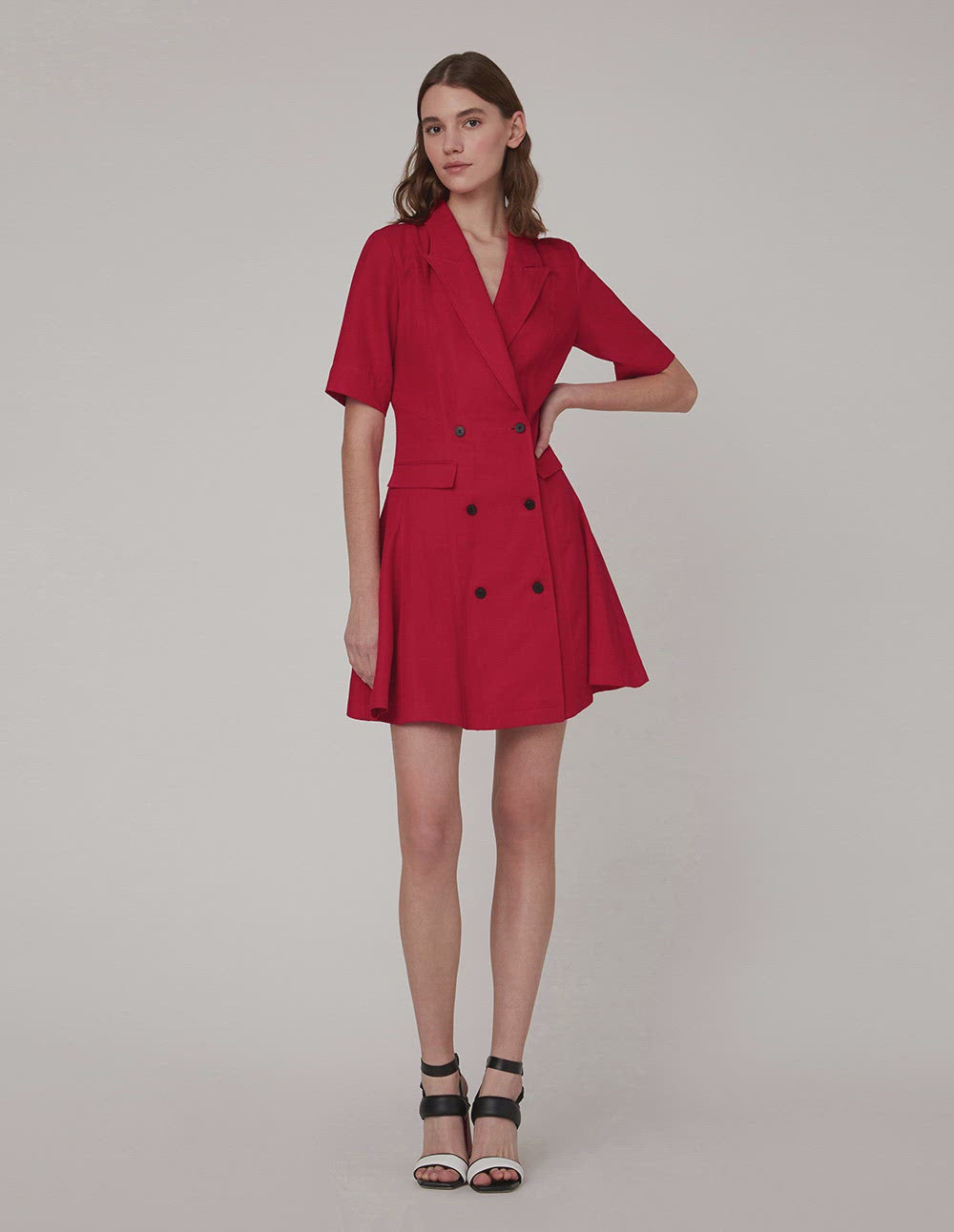 MARYLING Red double-breasted suit collar dress