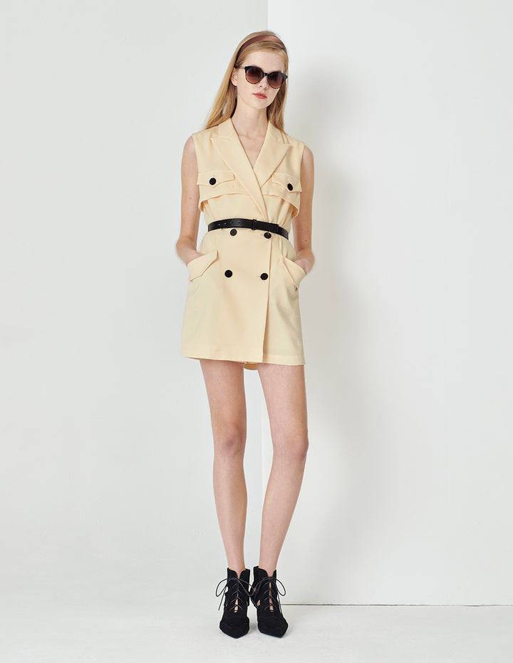 MARYLING Cream Yellow Sleeveless Jumpsuit With Suit Collar