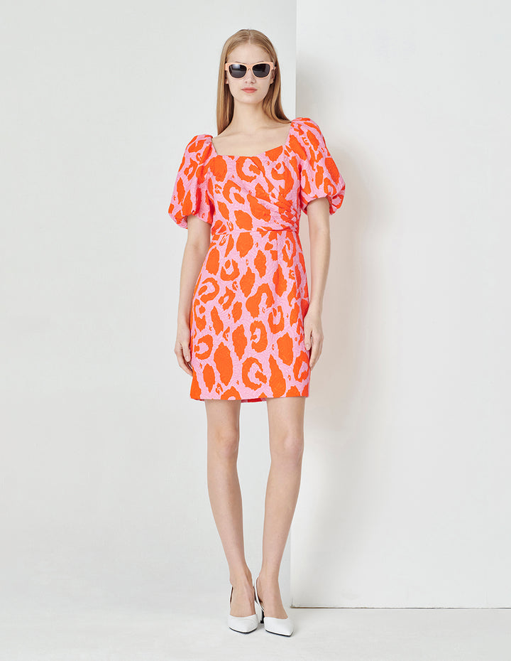 MARYLING Square Neck Puff Sleeve Jacquard Dress