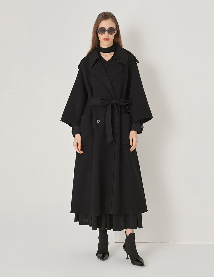 MARYLING Black Double-Sided Woolen Long Coat