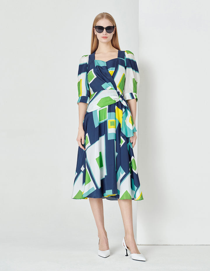 MARYLING Colour Holiday Puzzle Art Block Print Dress