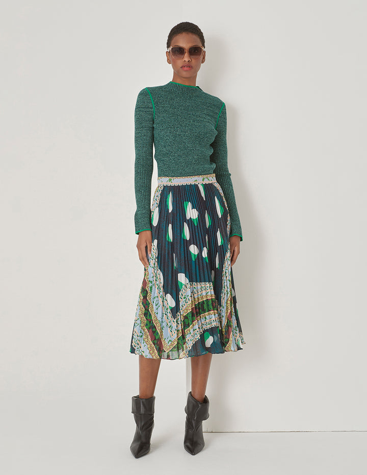 MARYLING Round-Neck Long-Sleeve Slim-Fit Ribbing Pure Green Knitted Pullover