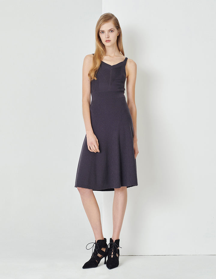 MARYLING V-Neck Strapless Black Knitted Dress