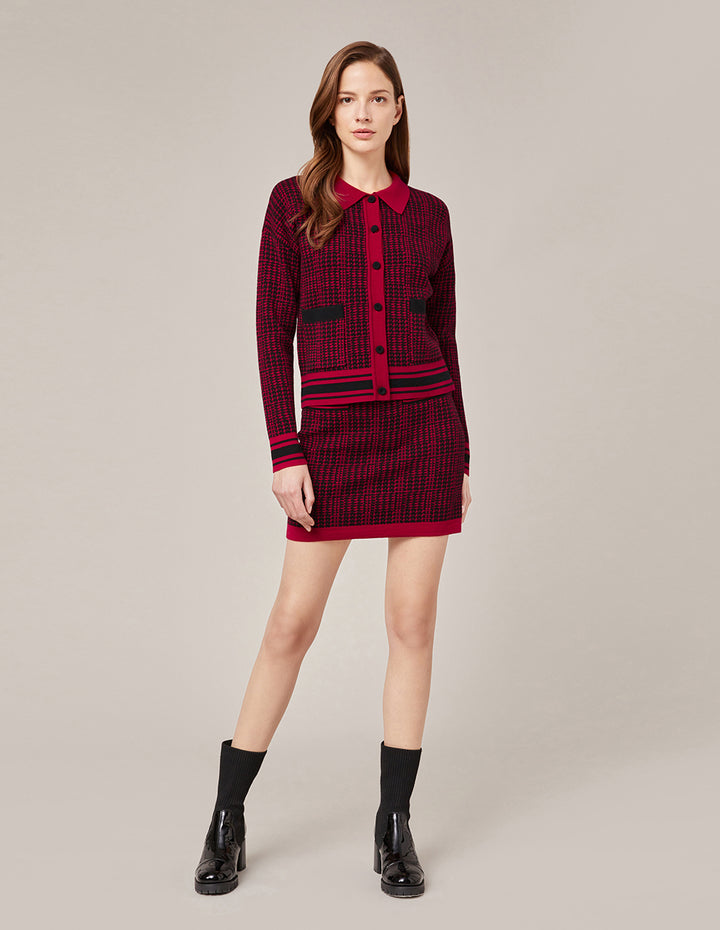 MARYLING Black And Red Houndstooth Knitted Skirt