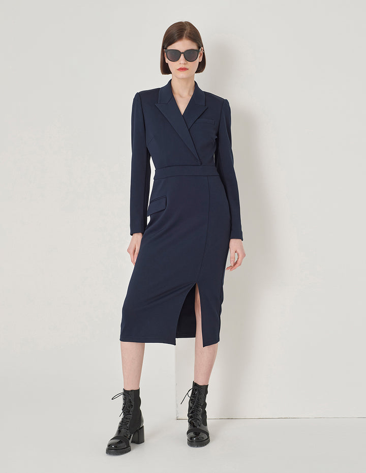 MARYLING Peak Lapel Knitted Suit Dress