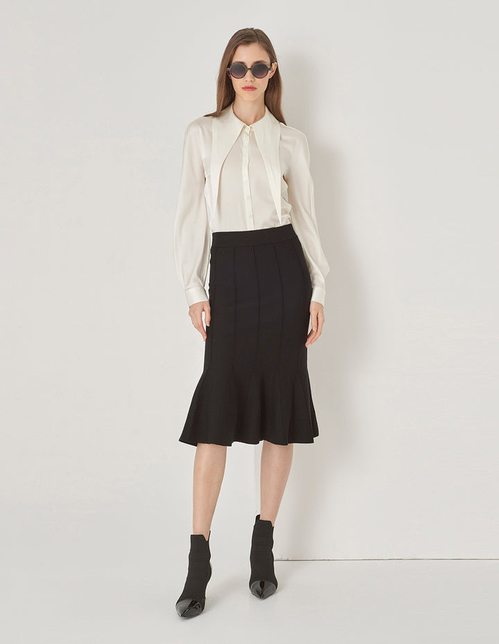 MARYLING Off-White Scissor Collar Slim Silk Shirt
