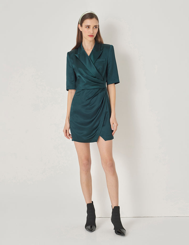 MARYLING Dark Green Side Pleats Dress