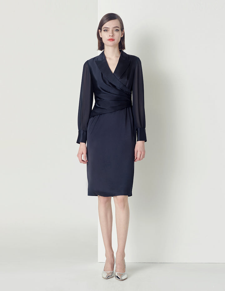 MARYLING Notch-Lapel Satin Acetate Dress