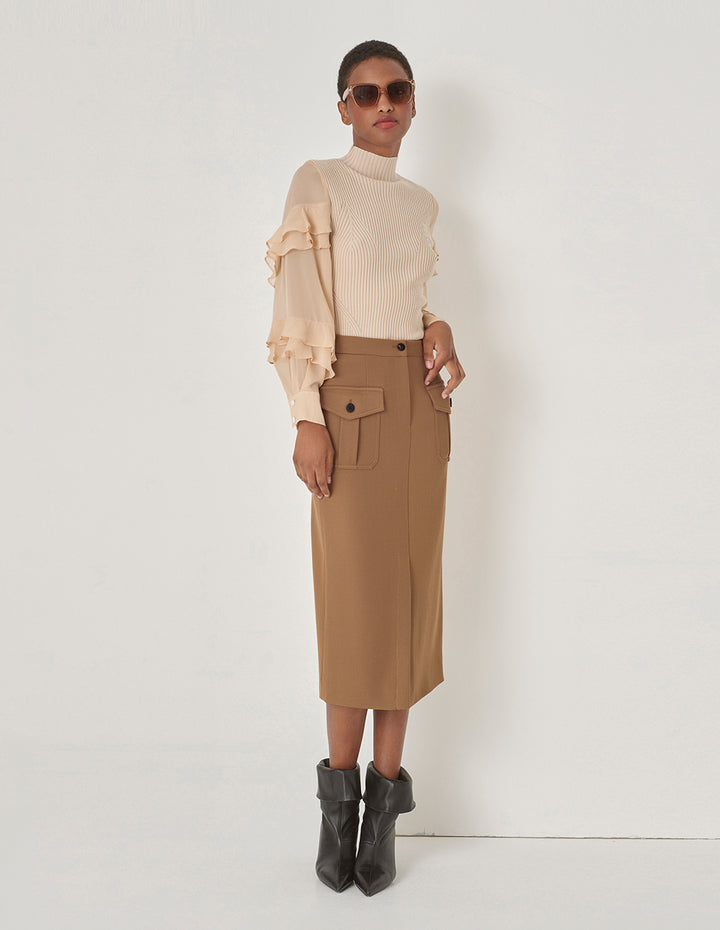 MARYLING Military Style Slit Front Skirt