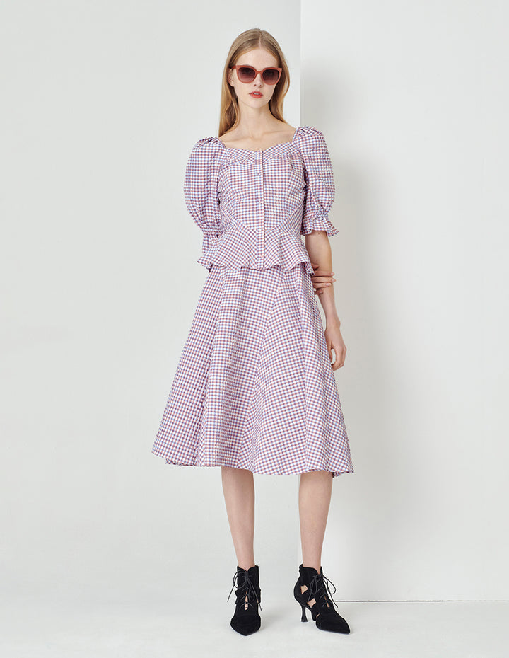 MARYLING Light Purple Small Checkered Detail Swing Skirt