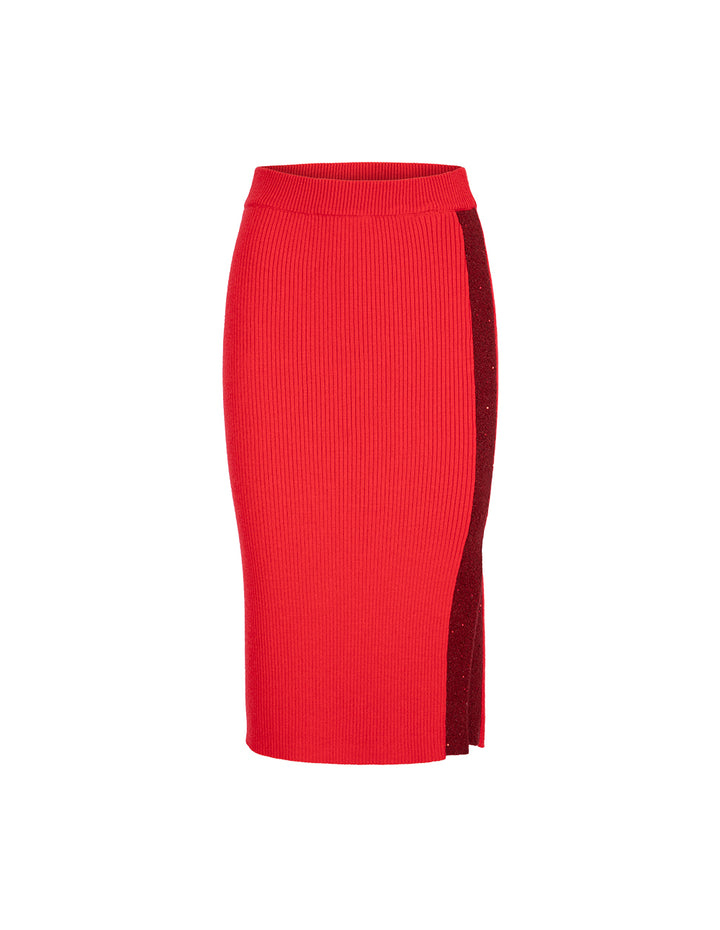 MARYLING Red Slit Knitted Skirt