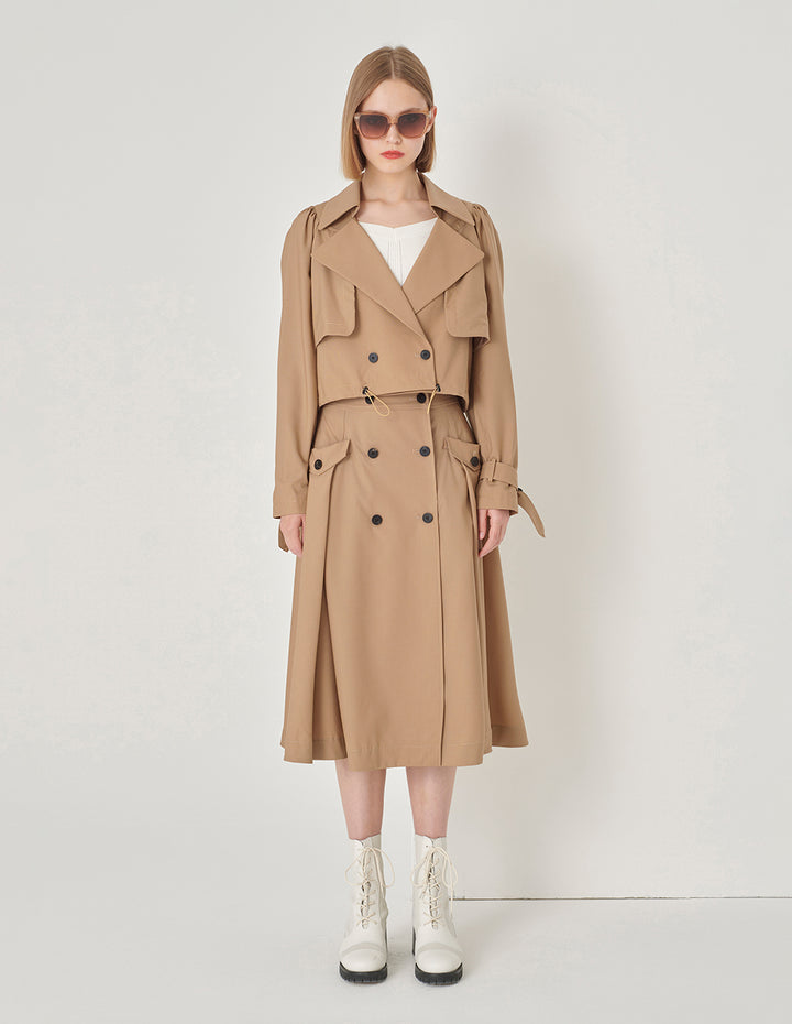 MARYLING Sand Yellow Hem Drawstring Cropped Trench Coat