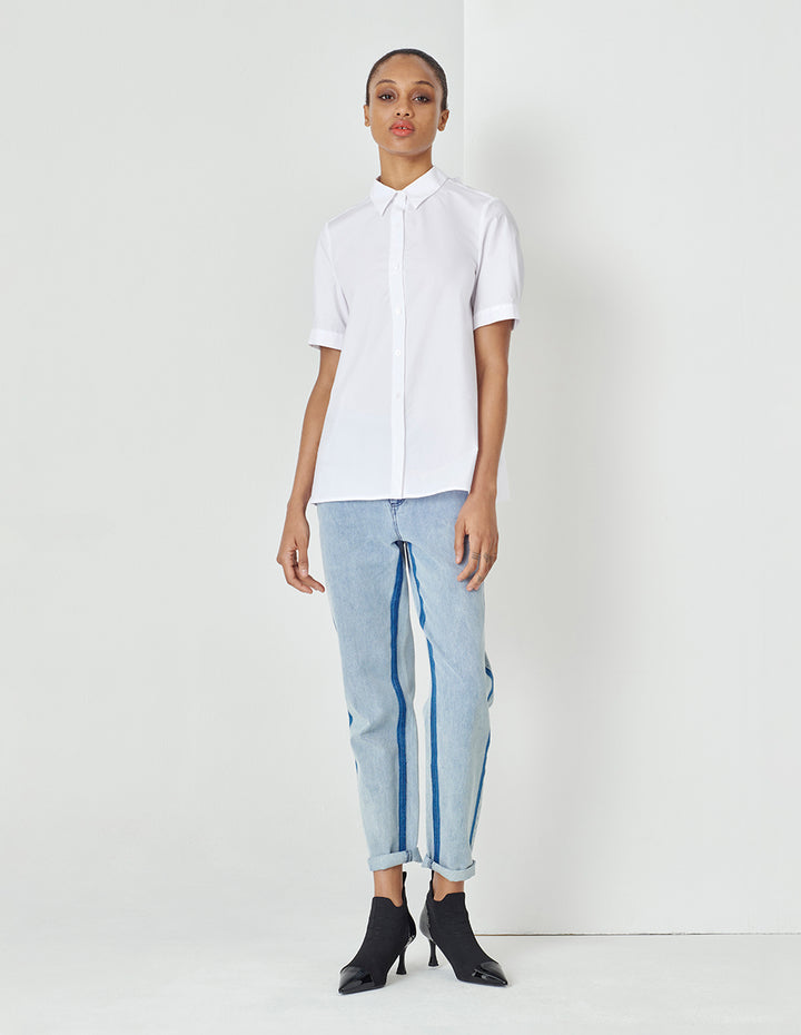 MARYLING White Back Collar Design H-Shaped Short-Sleeved Shirt