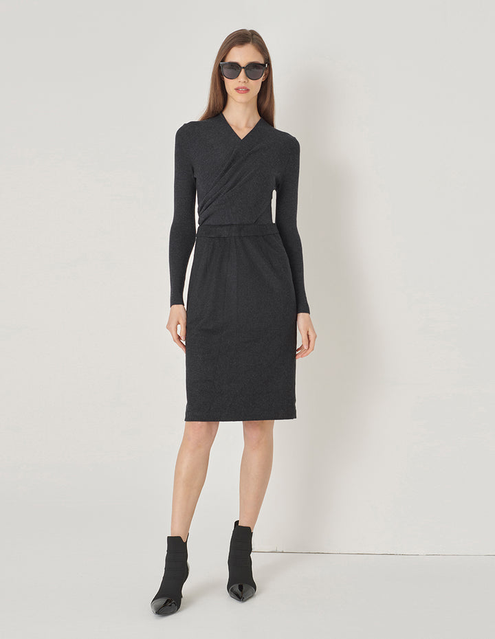 MARYLING Gray And Black Patchwork Knitted Wool Dress