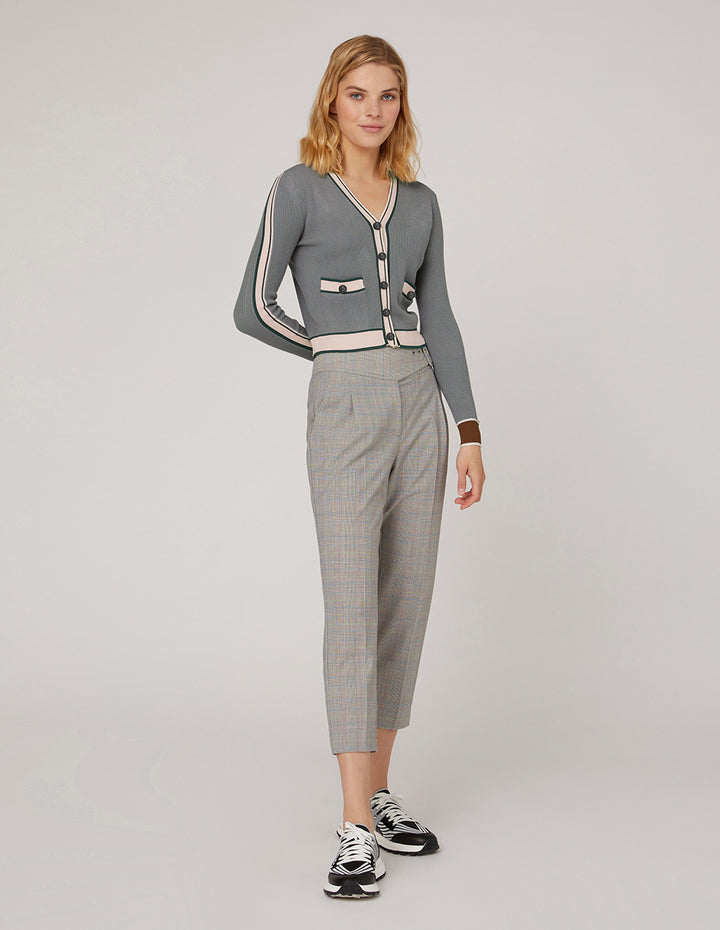 MARYLING Gray stitching slim V-neck cardigan