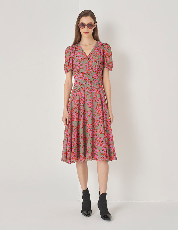 MARYLING V-Neck Bubble Short-Sleeved Dress