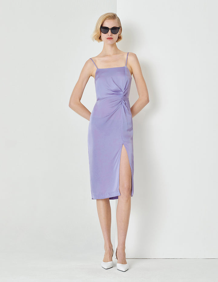 MARYLING Taro Purple Pleated Straight Slip Dress