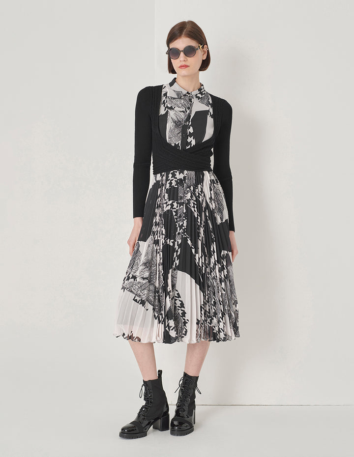MARYLING Black And White Collage Print Shirt Dress