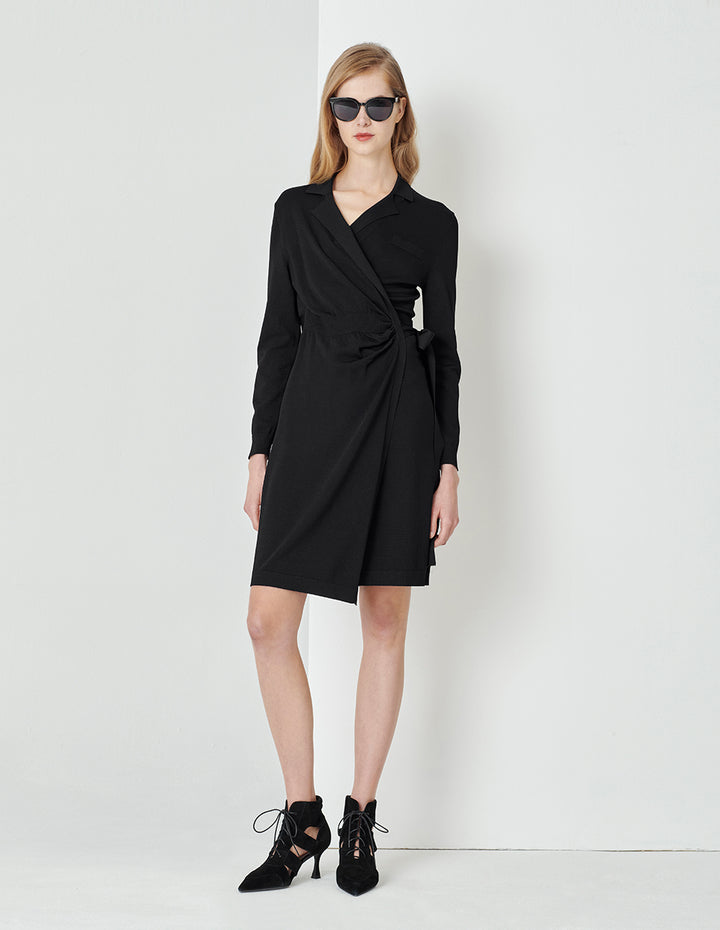 MARYLING Black Suit Collar Knitted Dress