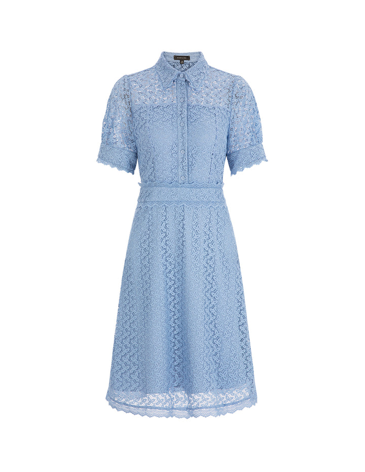 MARYLING Water Wave Blue Shirt Style Tunic Lace Dress