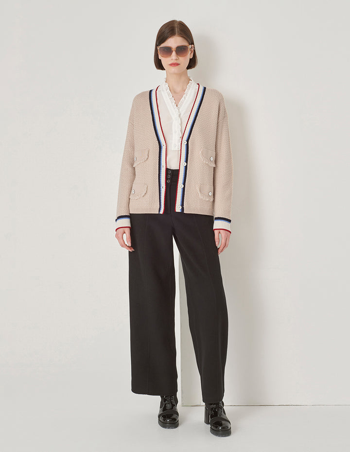 MARYLING Sand Multi-Pocket Stripe Clash Cardigan