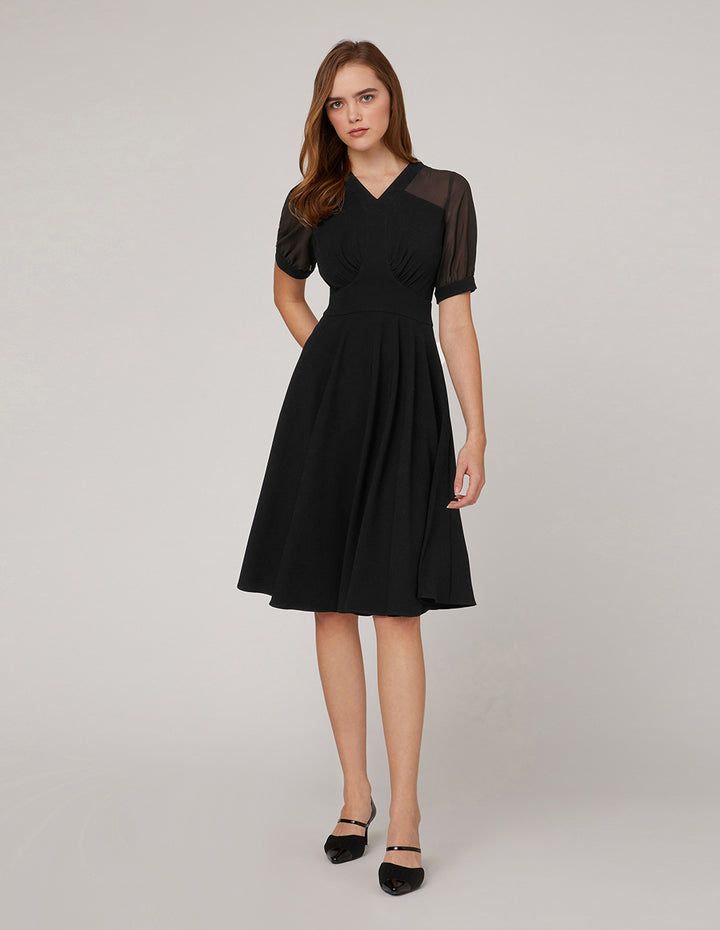 MARYLING Splicing Black Pleated Dress