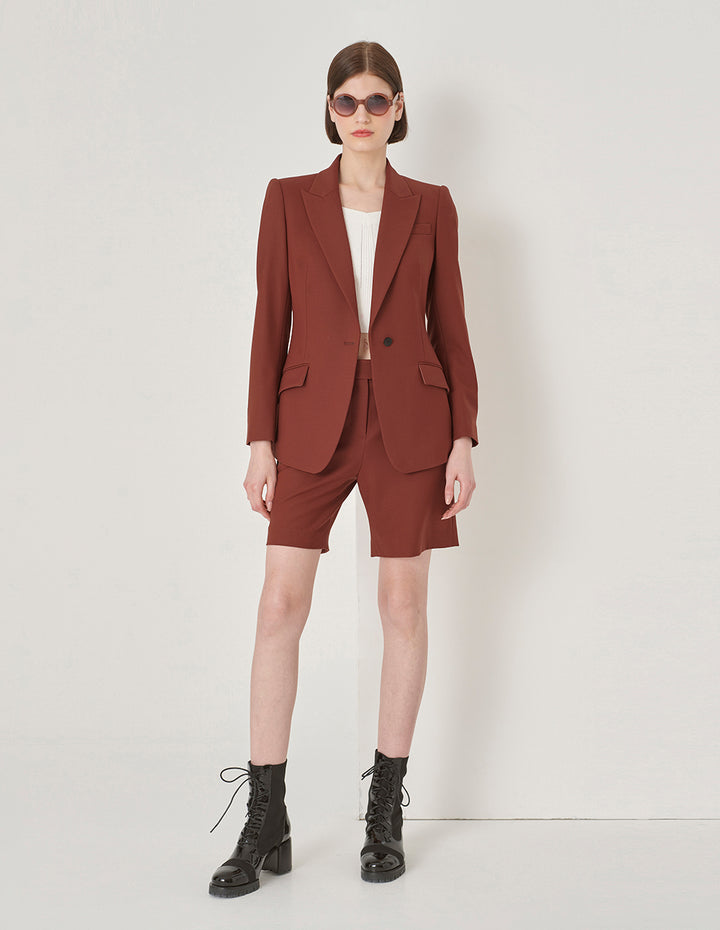 MARYLING Brick Red Wool Button-Down Blazer
