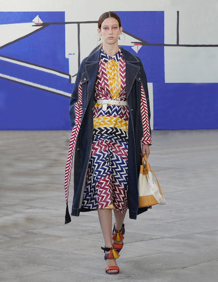 MARYLING Mid-Sleeve Striped Shirt Dress