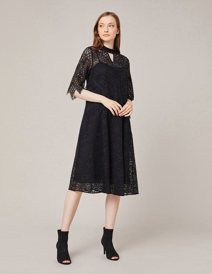 MARYLING High Collar A-Line Lace Dress