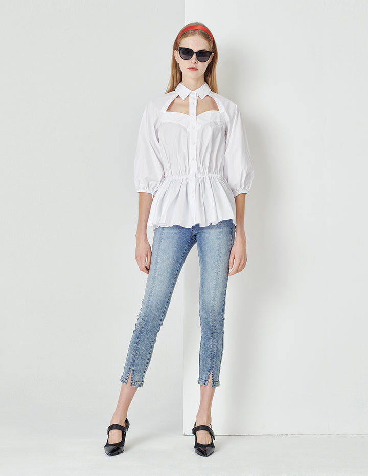 MARYLING White Tooling Pocket Shirt Top