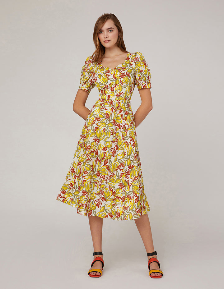 MARYLING Deep V Neck High Waist Puff Sleeves Dress