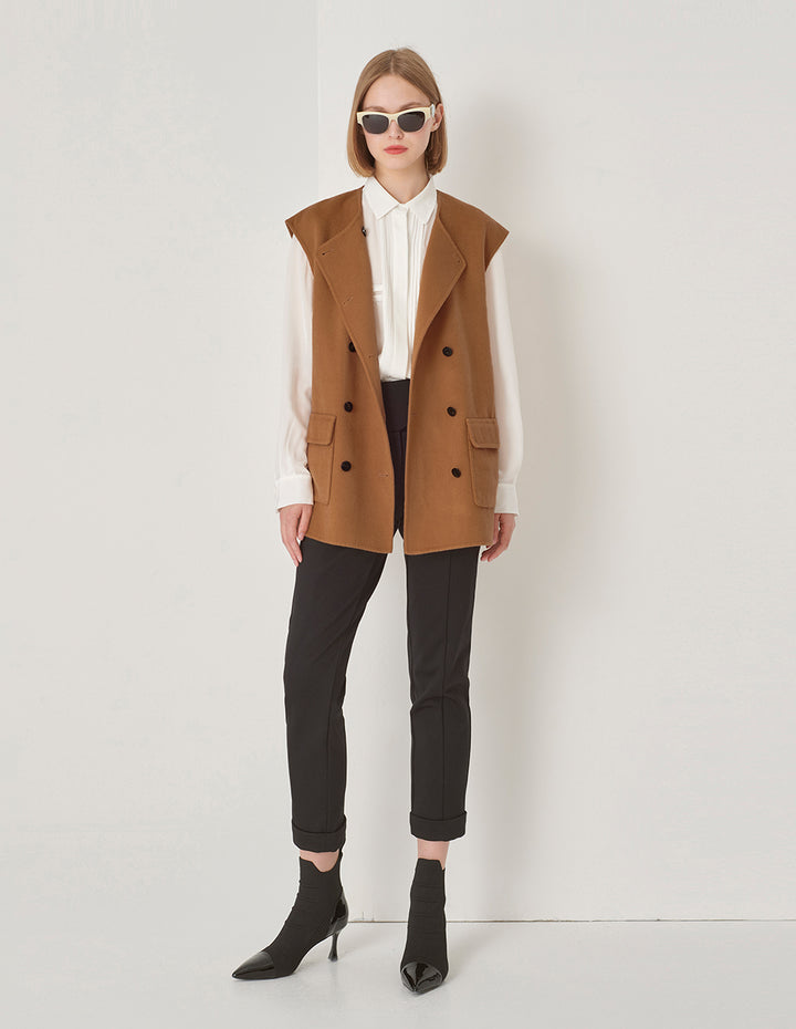 MARYLING Round Neck Double-Breasted Reversible Wool Vest