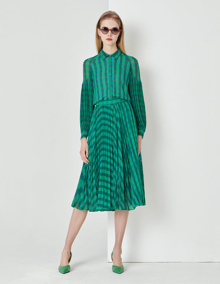 MARYLING Blue/Green Checked Print Blouse