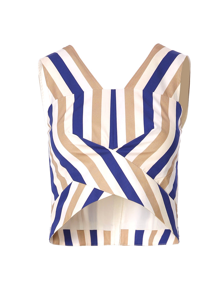 MARYLING Strip Pattern Sleeveless Slim Fit Cropped Top