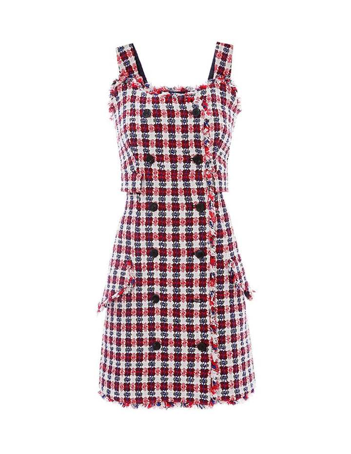 MARYLING Tweed Double Breasted Sleeveless Suspender Mini Dress