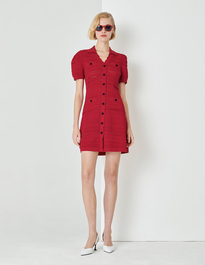 MARYLING Summer lapel red knitted dress