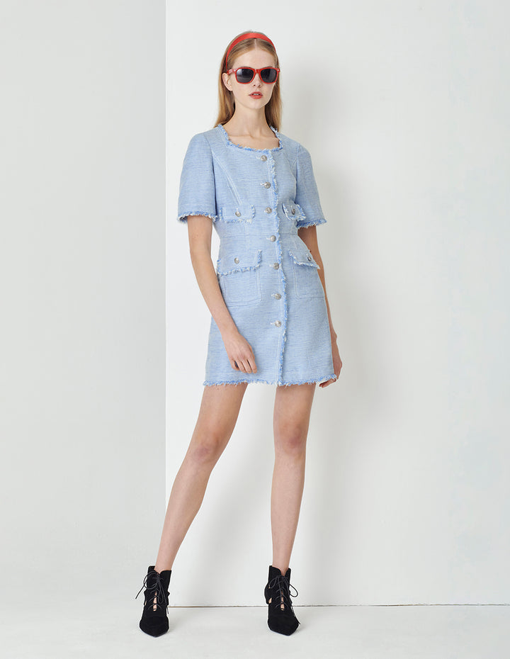 MARYLING Metal Buckle Detail Fringe Dress