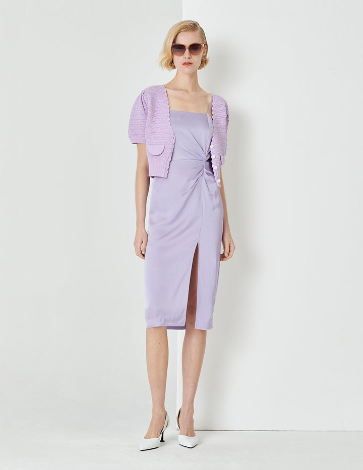 MARYLING Taro Purple V-Neck Hand Crochet Knitted Cardigan