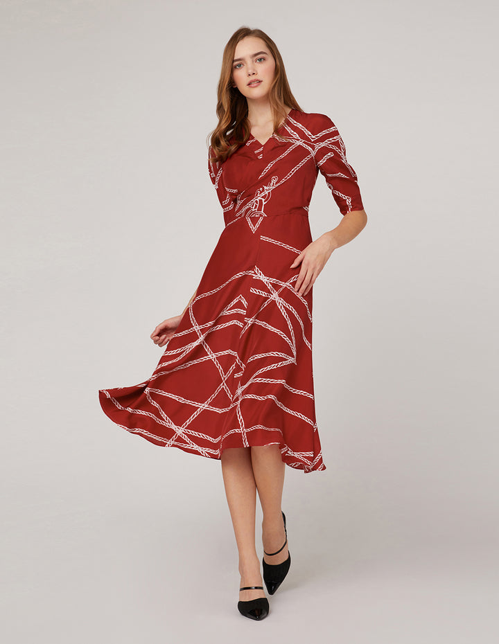 MARYLING Red white v-neck rope print dress