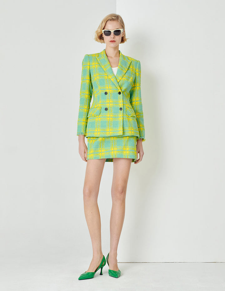MARYLING Spring Green Plaid Mini Skirt