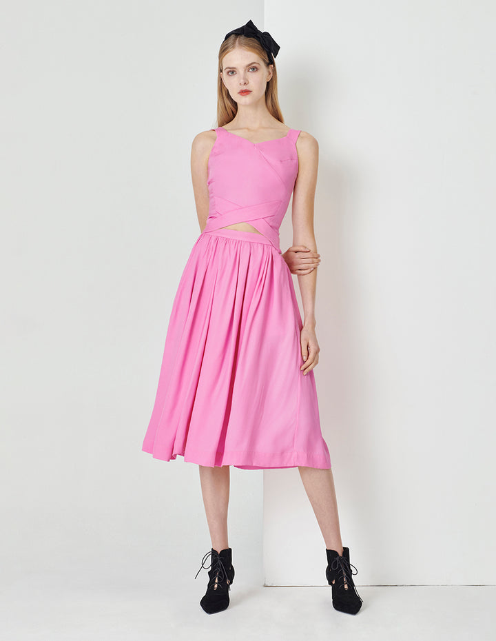 MARYLING Peach Pink V-Neck Crossover Detail Tank Top