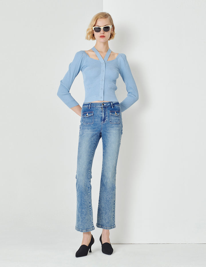 MARYLING Foggy Blue V-Neck Knitted Cardigan