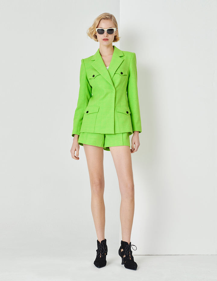 MARYLING Grass Green Pocket Detail Shorts