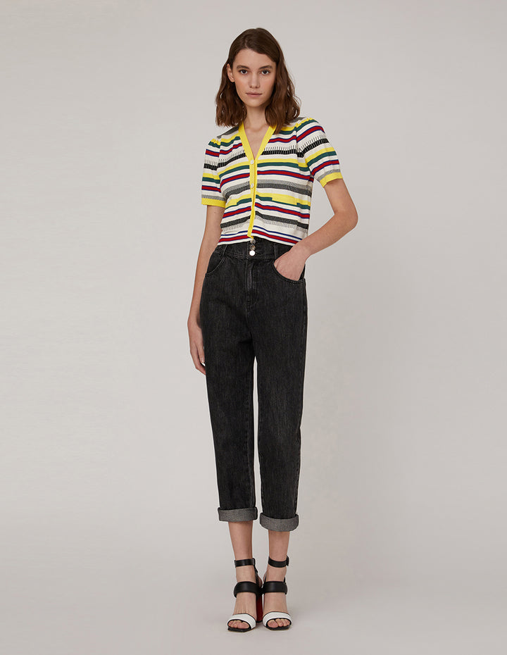 MARYLING V-Neck Striped Cropped Cardigan