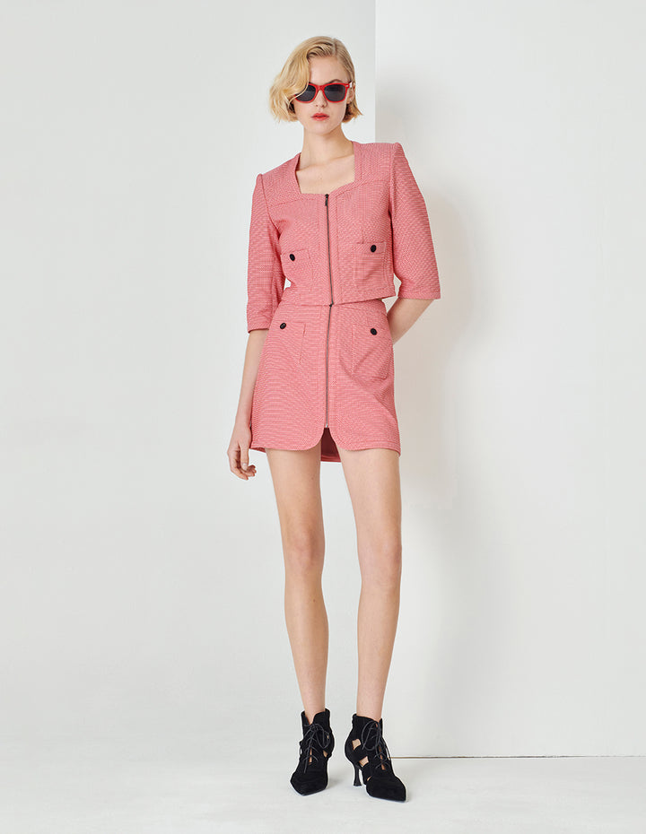 MARYLING Pink zigzag zip through short sleeve jacket
