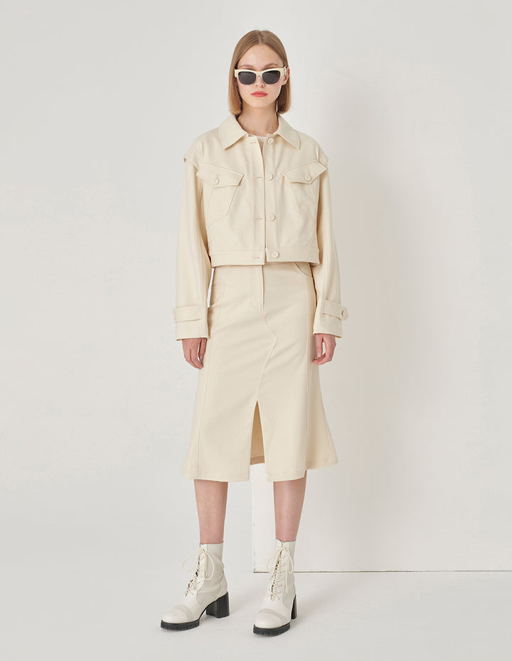 MARYLING White Fishtail Mid-Front Slit Skirt