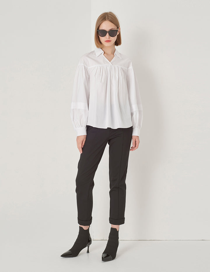 MARYLING A Line Balloon Sleeve Shirt Collar White Shirt