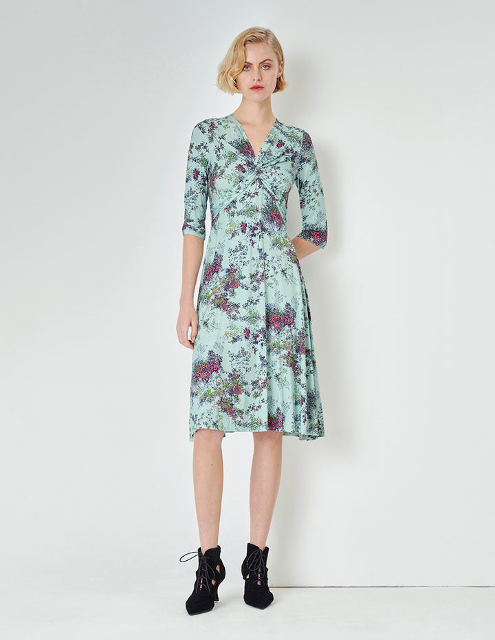 MARYLING Light Green Summer Jungle Small Floral Print Dress